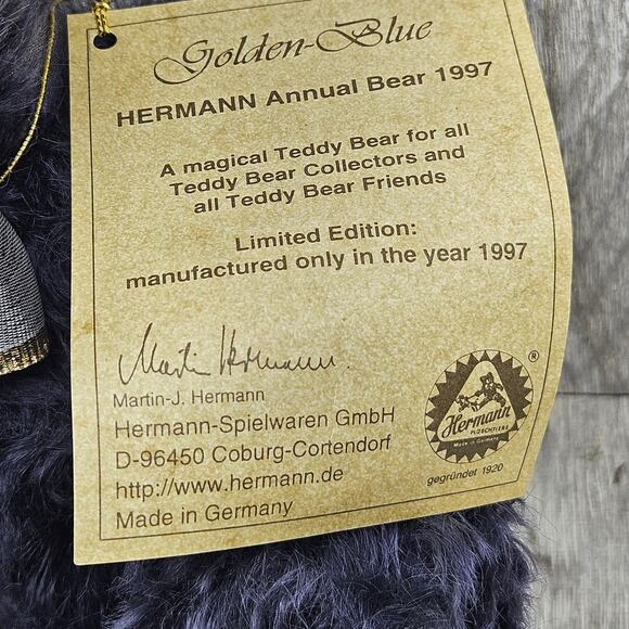 Vintage Hermann Annual Bear 1997 Golden Blue Mohair Teddy Made in Germany Plush - Picture 3 of 15